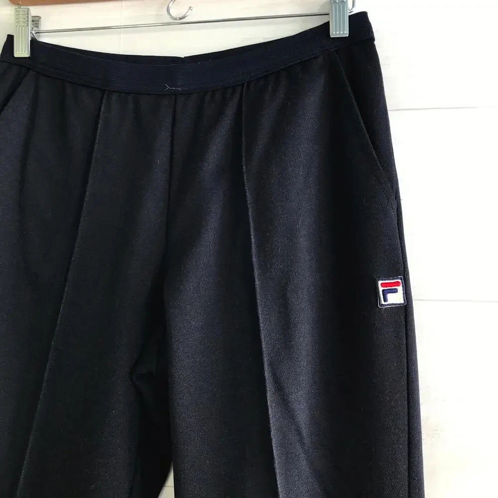 Vintage Fila 1977 - Navy blue pull on stretch creased pants 70s, sz 32 US